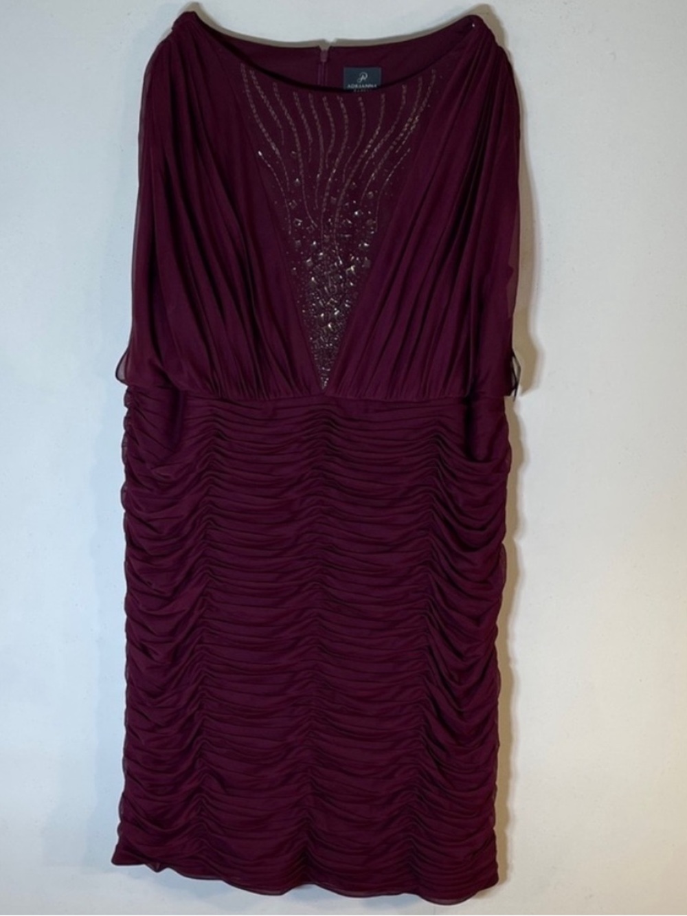 Adrianna Papell Burgundy Beaded Ruched Shirred Cocktail Dress. 20W. NWT. - Picture 2 of 12